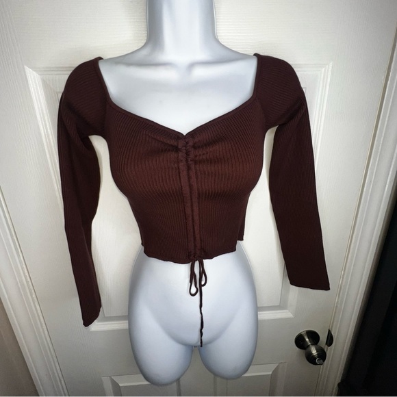 NWT Zara Women’s Medium Brown Rib Knit Off Shoulder Crop Top Sweater M - Picture 16 of 16